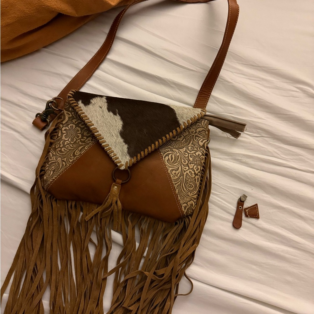 Myra Bag Brown and Cream Fringe Shoulder Bag